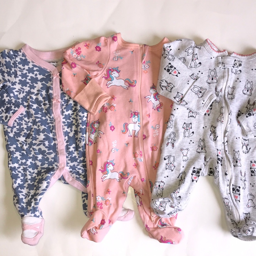Newborn Baby Girl Footies Sleepers 3 pack bundle lot